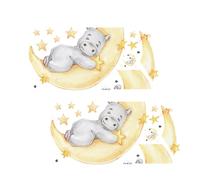 JECOMPRIS Autocollant pour Chambre D'garçon et Filles en Pvc Sûr et Adhésif, 2 Feuilles Formes Hippopotame, Lune et Étoile pour Décoration Adorable de Chambre D'garçon et Filles