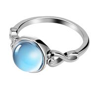 JECOMPRIS Bague de Pouce en Verre Bleu Océan Taille 6, Anneau Minimaliste en Métal Blanc, Bijou Empilable pour Femmes, pour Mariage et Tenue Quotidienne
