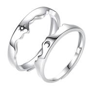 JECOMPRIS Bague Ouverte Ajustable pour Couples Unisexe en Acier Inoxydable Motif Soleil et Lune, Anneau Réglable Taille Unique, Bijoux Symboliques pour Relations à Distance et Amour Partagé