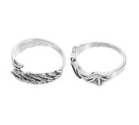 JECOMPRIS Bagues Ouvertes Réglables Style Vintage Lot de 2 en Cuivre Ailes de Chauve-souris Argentées Flexibles, pour Fête ou Bar
