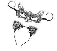 JECOMPRIS Bandeau Cheveux Cosplay Oreilles de Chat Noir en Dentelle Cache-œil en Dentelle, 2 Pièces, Accessoire Capillaire Chic pour Fêtes, Bal Masqué et Soirées à Thème