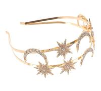 JECOMPRIS Bandeau Couronne Doré Étoiles et Lune en Alliage, Serrage-tête Double Couche Taille Unique, Accessoire Mariage et Anniversaire pour Femmes, Coiffure Déesse Élégante et Polyvalente