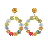 JECOMPRIS Boucles D’oreilles Pendantes Bohèmes Rondes Perlées à Motif Floral, 1 Paire, Style Géométrique, Légères, pour Mariages, Voyages et Vie Quotidienne