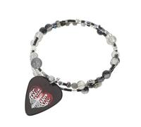 JECOMPRIS Bracelet Guitare Fait Main en Résine Plastique Élastique avec Perles, Pendentifs Tête de Mort et Cœur Gothique, Accessoire Rock Punk Unisexe pour Concert et Festival de Musique