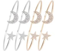 JECOMPRIS Bracelet Jonc Ouvert Lune et Étoile en Alliage, Lot de 4 Pièces, Surface Lisse et Éclat, Accessoire de Poignet Chic pour Femmes et Filles, pour Anniversaire