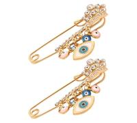 JECOMPRIS Broche Œil Maléfique en Alliage Doré et Bleu Turquoise, Lot de 2 Épingles à Bijou pour Femmes, Accessoire Décoratif pour Manteau, Pull et Paquet à Dos, Bijou Protecteur Mode
