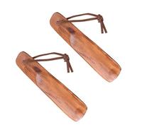 JECOMPRIS Chausse-pieds en Bois 15,5 Cm Cordon en Cuir, Ensemble de 2 Pièces Pratiques Maison, Outil Portable pour Faciliter le Chaussage des Talons Hauts et Chaussures, Couleur Aléatoire