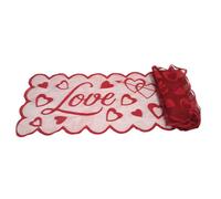 JECOMPRIS Chemin de Table en Dentelle Rouge Motif Cœur Nappe Festive 36x183 Cm pour Décoration Saint-valentin Décoration Table Amour et Fêtes Délicat en Tissu