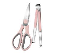 JECOMPRIS Ciseaux Cuisine Multifonctions et Pince à Aliments en Acier Inoxydable, Kit Pratique Rose, Poignée Antidérapante, pour Barbecue et Repas à Domicile, Ensemble Ustensiles