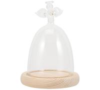JECOMPRIS Cloche en Verre pour Fleurs Éternelles avec Base en Bois Naturel Petite Taille Décoration Micro-Paysage pour Saint-Valentin et Maison Couverture Protectrice Transparente pour