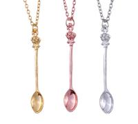 JECOMPRIS Collier Pendentif Couronne Cuillère Mini 3 Pièces Doré Argenté et Rose Doré, Chaîne Clavicule Hip-hop, Bijoux Fantaisie Femme, Accessoire Mode pour Présent et Usage Quotidien
