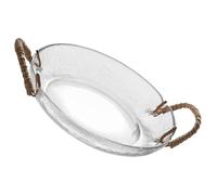 JECOMPRIS Corbeille à Fruits en Verre Anses en Rotin Tressé, Plateau de Service Vintage pour Fruits et Bonbons, Récipient Décoratif Polyvalent Cuisine et Réception, Format Moyen