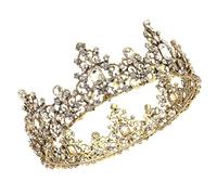 JECOMPRIS Couronne Baroque Vintage Ronde en Style Tiare de Reine Strass Scintillants, Accessoire Cheveux Femme pour Mariage et Fête, Bandeau Coiffure Élégant en Métal Doré Antique