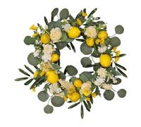 JECOMPRIS Couronne de Bienvenue D'été Vacances en Fleurs Artificielles Feuilles D'olivier et Citrons, Décoration Murale ou Porte Solide sans Arrosage pour Maison