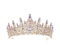 JECOMPRIS Diadème de Mariage Violet en Cristal, Petite Tiare Dorée pour Mariée et Fille, Bandeau de Mariage Délicat en Strass, Accessoire de Tête Élégant pour Fête, Bal et Anniversaire