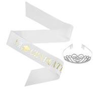 JECOMPRIS Écharpe de Remise de Diplôme en Tissu Argenté avec Couronne Strass Élégante, Confortable et Souvenir Mémorable pour Soirée des Aînés et Célébrations de Groupe