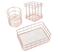 JECOMPRIS Ensemble 3 Paniers de Rangement Métalliques Rose Doré, Porte-stylos en Acier à Mailles Creuses, Panier Bureau Cuisine, Organiseur Multifonction pour Bureau et Rangement Domestique