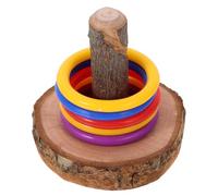 JECOMPRIS Ensemble de Jouets pour Perroquets 5 Anneaux Colorés, D'entraînement en Bois Base pour Perruches Calopsittes, Outil D'amélioration de L'intelligence des Oiseaux D'intérieur