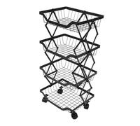 JECOMPRIS Étagère De Cuisine Pliable Niveaux Acier Carboné avec roulettes Support De Rangement Multifonctionnel pour Fruits Légumes Et Vaisselle Organisateur Mobile Et Antirouille