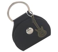 JECOMPRIS Étui à Médiators de Guitare Électrique en Cuir PU Noir avec Porte-clés Guitare en Métal Cuivre Ancienne, Paquet de Rangement Compact pour 2 Pièces, Accessoire Pratique