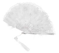 JECOMPRIS Éventail Pliant en Dentelle Blanche Vintage Plumage et Métal, Accessoire Délicat pour Danse et Cosplay, Présent pour L'été et Amateurs de Culture Chinoise