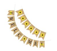 JECOMPRIS Fanion Tournesol et Abeille en Toile de Jute Guirlande de Fête 2 Pièces Bannière Bienvenue en Lin Naturel pour Décoration Intérieure et Extérieure Accessoire Décoratif Jaune