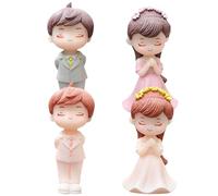 JECOMPRIS Figurines de Couple de Mariés pour Décoration de Gâteau de Mariage 4 Pièces Poupées Romantiques en Matériau Indéformable Compactes pour Saint-Valentin et Fête de Mariage