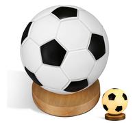 JECOMPRIS Lampe de Table en Forme de Ballon de Football - Lampe de Chevet Led Noire Et Blanche à Intensité Variable Et Commande Tactile, avec Base en Bois, Idéale pour Le Salon Ou La Chambre.