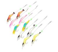 JECOMPRIS Leurres Souples Phosphorescents de Crevettes - Jeu de 10 Leurres Hameçons 1 à 7 en Abs Solide - Appâts pour Pêche au Bar en Eau Douce et Mer Nocturne