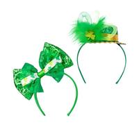 JECOMPRIS Lot de 2 Bandeaux Saint-patrick pour Femme, Serrage-tête Trèfle Vert Paillettes Mini Chapeau Haut-de-forme, Accessoires Festifs pour Déguisement et Fête Irlandaise, Couvre-chefs