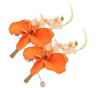 JECOMPRIS Lot de 2 Boutonnières de Fleur Artificielle Orange, Accessoires Vestimentaires de Mariage pour Marié et Garçons D'honneur, Décoration de Cortège Nuptial Élégante, pour Cérémonie
