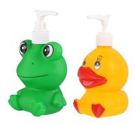 JECOMPRIS Lot de 2 Distributeurs de Shampoing et Gel Bain 300 Ml Motifs Animaux Grenouille et Canard Flacons Pompe Rechargeables Adaptés pour Hôtels et Résidences Étudiantes