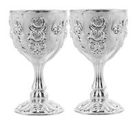 JECOMPRIS Lot de 2 Gobelets Vintage en Métal Gaufré Argenté, Mini Calices Décoratifs Rétro, Résistants aux Chocs, pour Dégustation de Vin, Thé et Boissons la Maison Fête