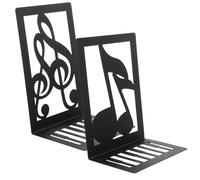 JECOMPRIS Lot de 2 Serrage-Livres en Fer Noir, Organisateur de Livres Décoratif Silhouette de Notes de Musique, Support de Livre Stable pour Bureau, Bibliothèque, Maison et Salle de Classe