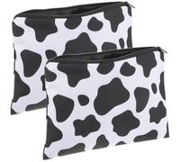 JECOMPRIS Lot de 2 Trousses de Maquillage à Motif Vache en Tissu Polyester, Format Carré, Grand Organisateur de Trousse de Toilette de Voyage Portable pour Cosmétiques et Kits de