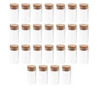 JECOMPRIS Lot de 25 Mini Bouteilles en Verre Borosilicaté Bouchon en Liège en Bois, Flacons à Souhaits pour Thé et Snacks, Maison Fêtes, 3x5 Cm