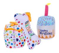 JECOMPRIS Lot de 3 Jouets en Peluche Qui Couinent pour Chaton, de Dentition Gâteau d'anniversaire Petit Format, Peluches Colorées et Légères, Accessoires Interactifs pour Fête