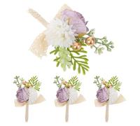 JECOMPRIS Lot de 4 Boutonnières Violettes Artificielles pour Marié et Garçons d'Honneur Épingles à Fleurs Sécurisées Accessoires Mariage Élégants pour Costume et Cérémonie