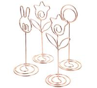 JECOMPRIS Lot de 4 Porte-Photos Métalliques Décoratifs Dorés, Clips Support de Carte de Table à Motifs Cercles, Lapin et Fleurs, Porte-Noms pour Mariage, Fête et Centre de Table,