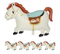 JECOMPRIS Lot de 5 décorations pour le Nouvel An chinois : Ballon « Année du Cheval 2026 » - Mascotte 3D, animal du zodiaque chinois, ballon géant en aluminium beige pour les fêtes du Nouvel An