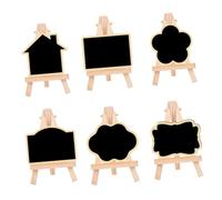 JECOMPRIS Lot de 6 Petits Tableaux Noirs Décoratifs Multifonctions Trépied en Bois Format Rectangulaire et Formes Variées Accessoires pour Maison et Messages pour Décoration Intérieure