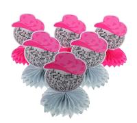 JECOMPRIS Lot de 6 Set de Boules Disco en Papier Alvéolé Forme Chapeau Cowboy Rose Vintage, Décoration Soirée Disco Années 70, Centre de Table Léger et Pliable pour Fête D’anniversaire