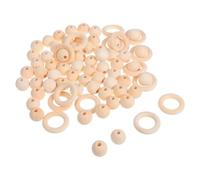 JECOMPRIS Lot de 75 Set de Perles Perles en Bois Brut Rondes et Anneaux en Bois Naturel pour Loisirs Créatifs Trous pour Macramé Bijoux Décoration Champêtre et Couronnes