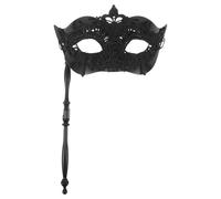 JECOMPRIS Masque de Déguisement Noir en Dentelle Élégante à Moitié Visage, Léger et Maniable la Main, pour Soirées Halloween et Fêtes Costumées