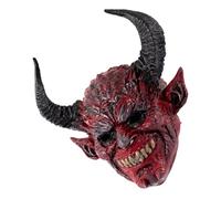 JECOMPRIS Masque de Démon Halloween Intégral Rouge en Mousse Cornes Diaboliques, Ouverture de Ventilation et Sangle Élastique Confortable, Accessoire Cosplay pour Bal Masqué et Fête