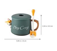 JECOMPRIS Mug Multifonction en Céramique Couvercle et Cuillère, Design Animal Corgi, Capacité 420Ml, Thé Café à Domicile