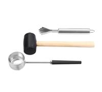 JECOMPRIS Ouvre-Noix Tropical en Acier Inoxydable 3 Pièces - Kit d’Ouverture Rapide avec Maillet en Caoutchouc - Outil Compact et Robuste Cuisine et Usage Extérieur - Accessoire Ergonomique