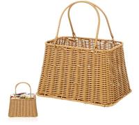 JECOMPRIS Panier de Rangement Tressé la Main en Pp Imitation Rotin Panier Portable Polyvalent Résistant à L’usure pour Pique-niques et Stockage Quotidien Corbeille à Légumes Stable