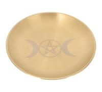JECOMPRIS Plaque Pentagramme Étoile Lune Rituel Bol d'Offrande en Cuivre, Plateau Porte-Bougie Rond pour Temple et Maison, Usage Multiple