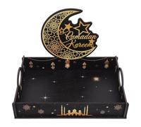 JECOMPRIS Plateau à Bonbons en Bois Massif Sculpté, Plateau Familial Rectangulaire pour Ramadan et Aïd Moubarak, Présentoir Polyvalent pour Pâtisseries, Fruits Secs et Gâteaux, Décoration